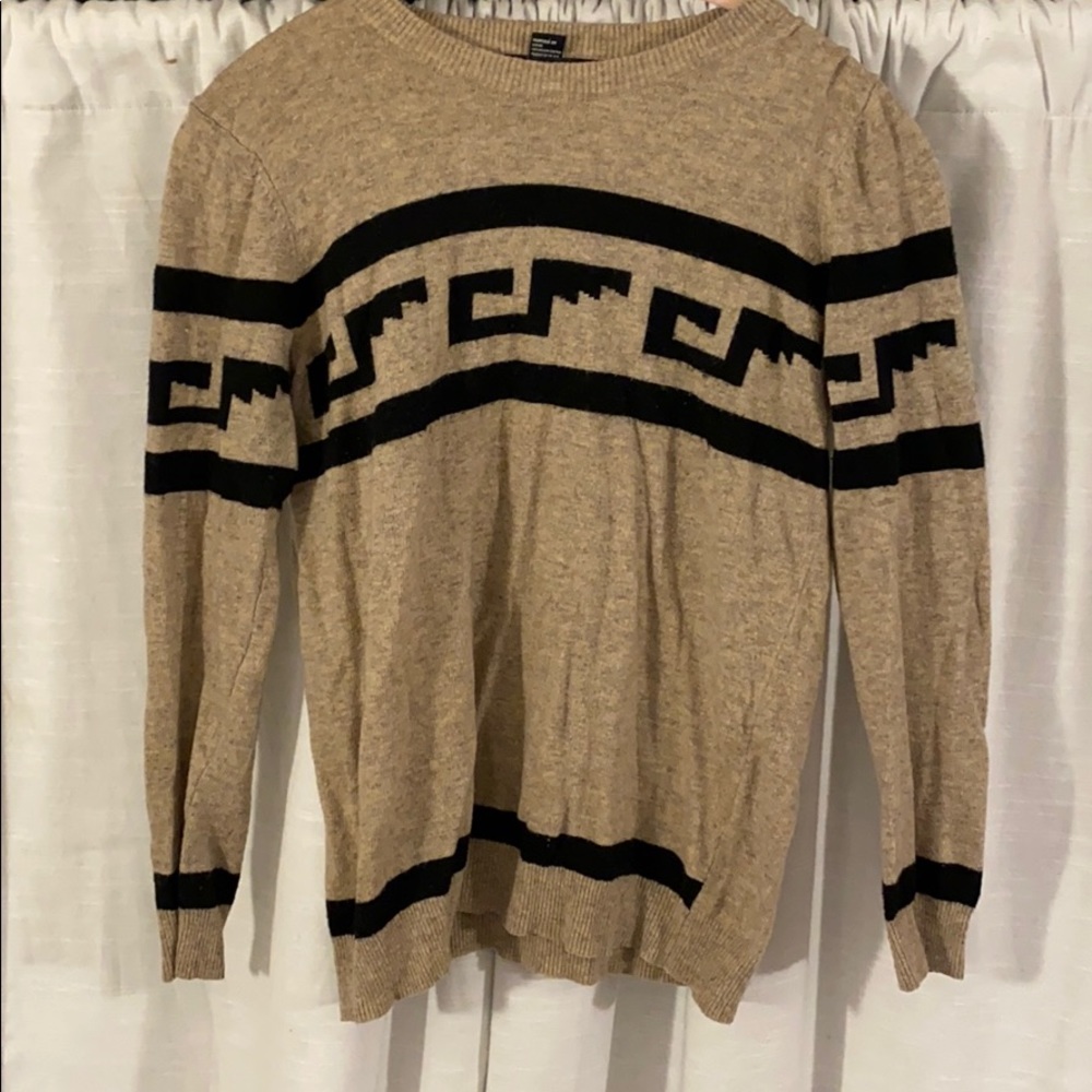 Tan Sweater with Black Print